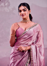 Thumbnail for Rivasha Fashion Women Premium Berberry With Heavy Embroidery Work & Real Mirror Saree - Light Pink