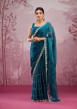 Thumbnail for Rivasha Fashion Women Premium Berberry With Heavy Embroidery Work & Real Mirror Saree - Rama