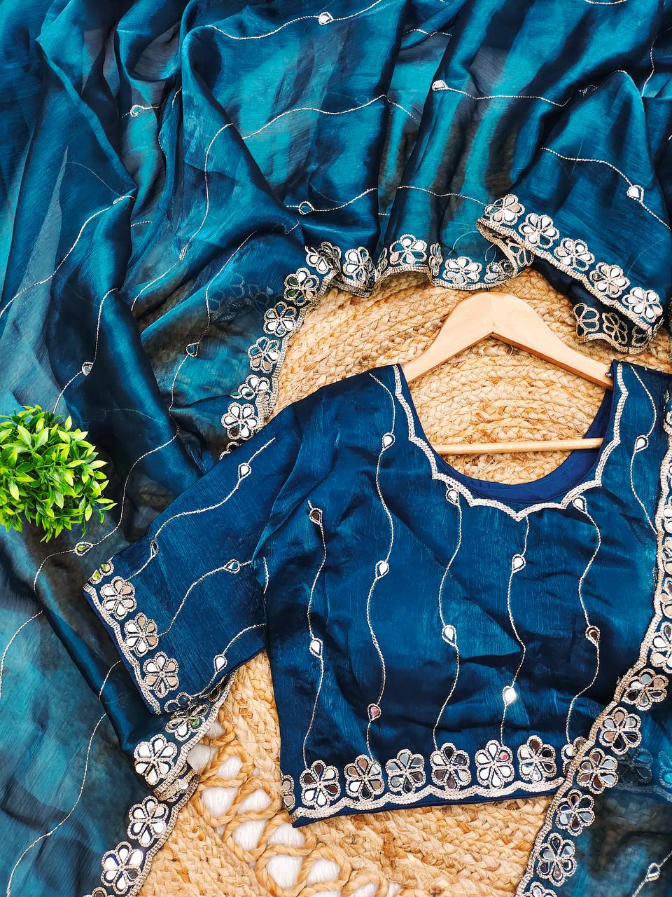 Rivasha Fashion Women Premium Berberry With Heavy Embroidery Work & Real Mirror Saree - Rama