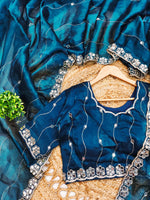 Thumbnail for Rivasha Fashion Women Premium Berberry With Heavy Embroidery Work & Real Mirror Saree - Rama