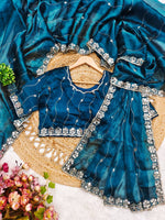 Thumbnail for Rivasha Fashion Women Premium Berberry With Heavy Embroidery Work & Real Mirror Saree - Rama