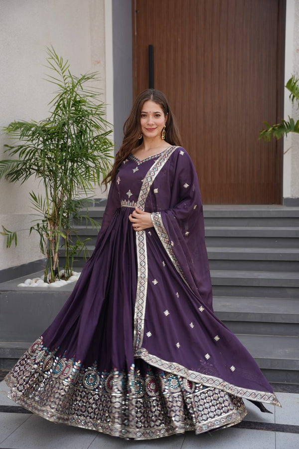 Rivasha Fashion Women Heavy Diamond Silk Anarkali Gown With Dupatta - Blue