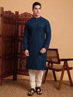 Thumbnail for Rivasha Fashion Men Rayon With Lucknowi Chikankari Work Kurta - Blue