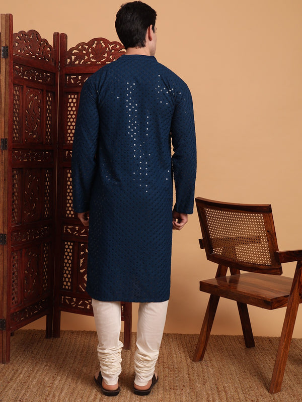 Rivasha Fashion Men Rayon With Lucknowi Chikankari Work Kurta - Blue