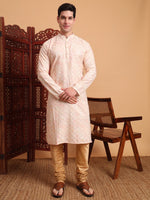 Thumbnail for Rivasha Fashion Men Cotton Printed With Chikankari Work Kurta - Cream