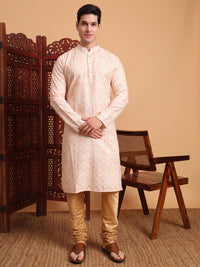 Thumbnail for Rivasha Fashion Men Cotton Printed With Chikankari Work Kurta - Cream