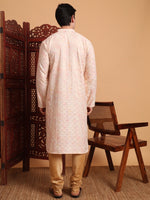 Thumbnail for Rivasha Fashion Men Cotton Printed With Chikankari Work Kurta - Cream
