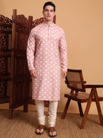 Thumbnail for Rivasha Fashion Men Cotton Printed With Chikankari Work Kurta - Pink