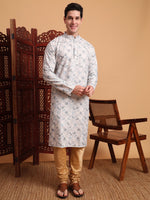 Thumbnail for Rivasha Fashion Men Cotton Printed With Chikankari Work Kurta - White