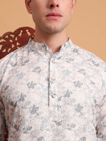 Thumbnail for Rivasha Fashion Men Cotton Printed With Chikankari Work Kurta - White