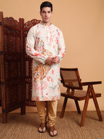 Thumbnail for Rivasha Fashion Men Cotton Printed With Chikankari Work Kurta - Off-White
