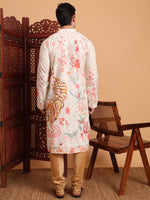 Thumbnail for Rivasha Fashion Men Cotton Printed With Chikankari Work Kurta - Off-White