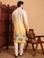 Thumbnail for Rivasha Fashion Men Cotton Printed With Chikankari Work Kurta - Yellow