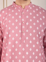 Thumbnail for Rivasha Fashion Men Cotton Printed Kurta - Light Pink