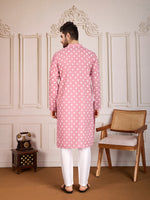 Thumbnail for Rivasha Fashion Men Cotton Printed Kurta - Light Pink