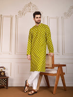 Thumbnail for Rivasha Fashion Men Cotton Printed Kurta - Mehandi