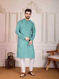 Thumbnail for Rivasha Fashion Men Cotton Printed Kurta - Sky Blue