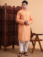 Thumbnail for Rivasha Fashion Men Rayon With Lucknowi Chikankari Printed Kurta - Orange