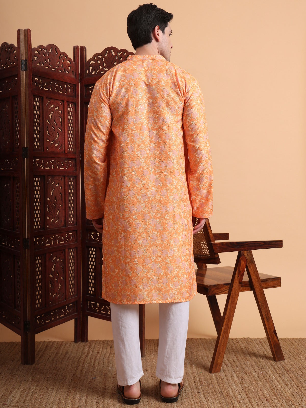 Rivasha Fashion Men Rayon With Lucknowi Chikankari Printed Kurta - Orange