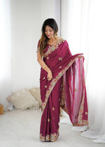 Thumbnail for Rivasha Fashion Women Premium Noha Crush With Heavy Embroidery Threads Coding & Sequins Work Saree - MultiColor