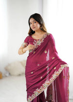 Thumbnail for Rivasha Fashion Women Premium Noha Crush With Heavy Embroidery Threads Coding & Sequins Work Saree - MultiColor