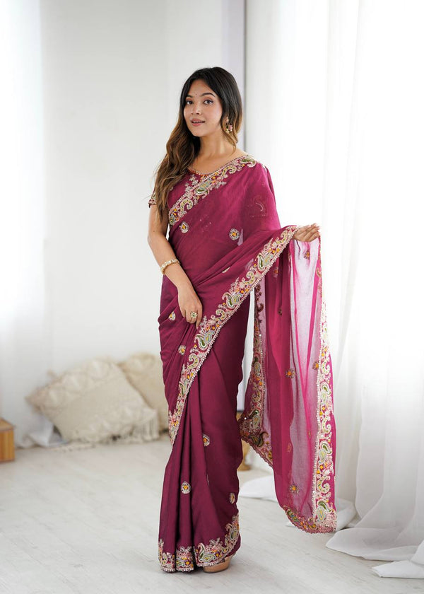 Rivasha Fashion Women Premium Noha Crush With Heavy Embroidery Threads Coding & Sequins Work Saree - MultiColor