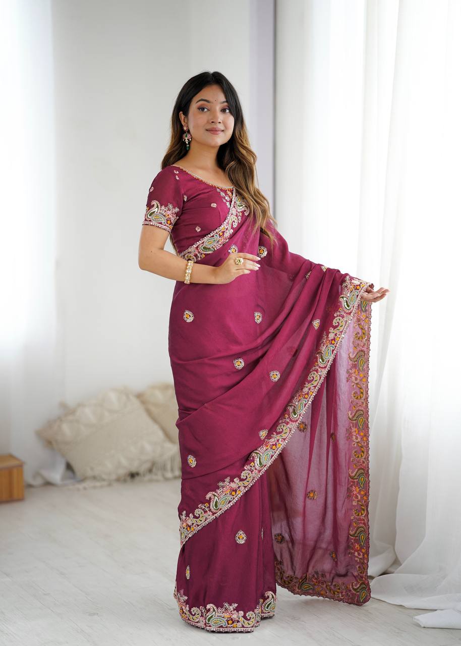 Rivasha Fashion Women Premium Noha Crush With Heavy Embroidery Threads Coding & Sequins Work Saree - MultiColor
