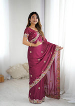 Thumbnail for Rivasha Fashion Women Premium Noha Crush With Heavy Embroidery Threads Coding & Sequins Work Saree - MultiColor