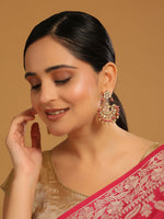 Thumbnail for Nuyug 22k Gold-Plated Kundan Chandbali Earrings with Pink Stones