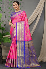 Thumbnail for Jyoti Fashion Women's Pink Kanjivaram Silk Zari Woven Saree with Blouse - Distacart