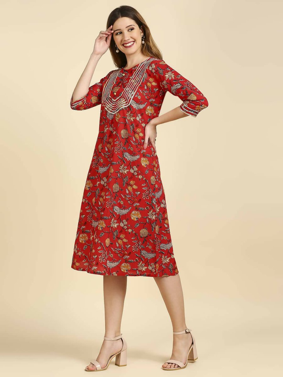 Anubhutee Women's Cotton A-Line Midi Casual Red Dress - Distacart