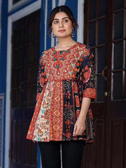 Juniper Women's Multi Colored Ethnic Motif Printed Cotton Peplum Tunic - Distacart