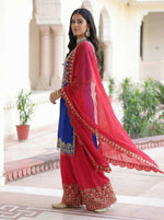 Thumbnail for Joban Fashion Blue Silk Embroidered Sharara Set - Distacart