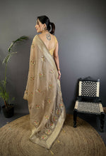 Thumbnail for Joban Fashion Mud Brown Handloom Banarasi Organza Silk Khatali Butta Work Saree