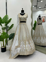 Thumbnail for Jyoti Fashion Women's White Faux Georgette Sequins with Thread Embroidered Designer Lehenga Choli Set - Distacart