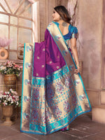 Thumbnail for Joban Fashion Paithani Wine Woven Soft Silk Saree