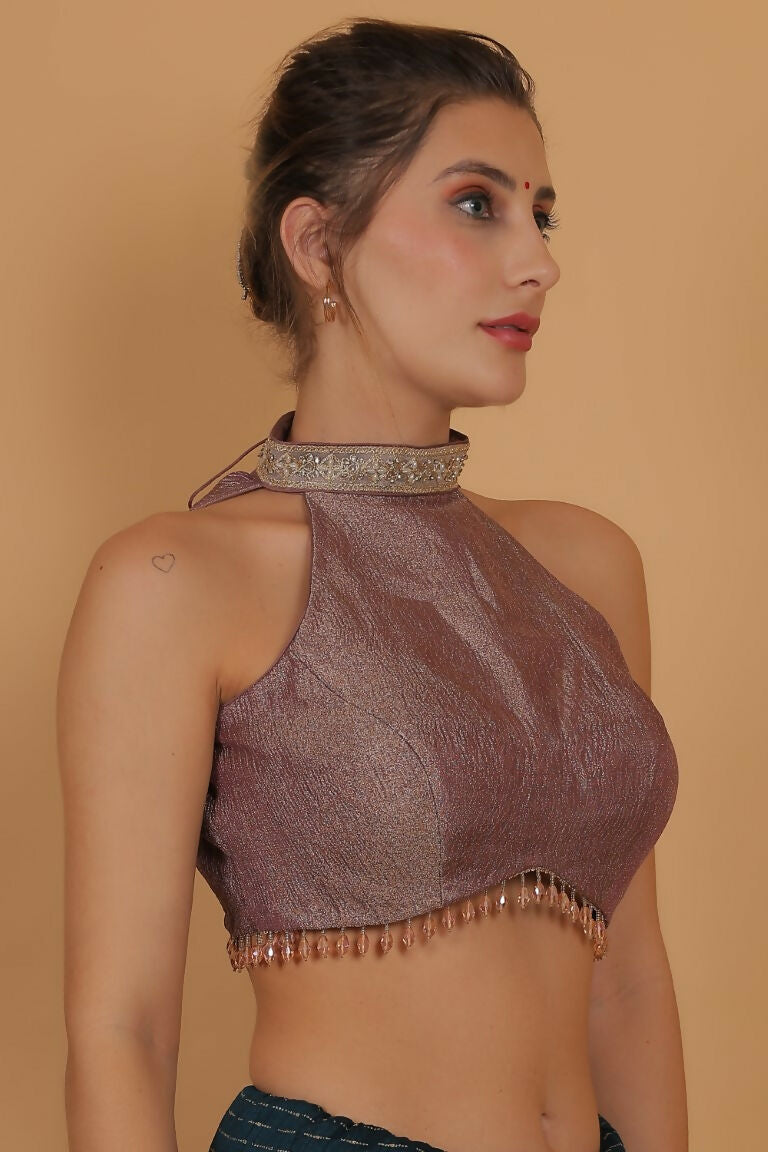 Joban Fashion Silk Zircoon And Beads Padded Blouse - Light Mauve