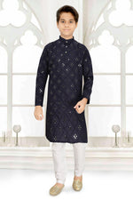 Thumbnail for Neera Trendz Blue Cotton Blend Mirror Work Kid's Kurta With Pyjama