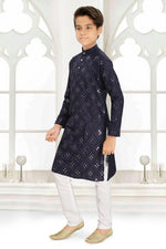 Thumbnail for Neera Trendz Blue Cotton Blend Mirror Work Kid's Kurta With Pyjama
