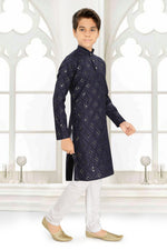 Thumbnail for Neera Trendz Blue Cotton Blend Mirror Work Kid's Kurta With Pyjama