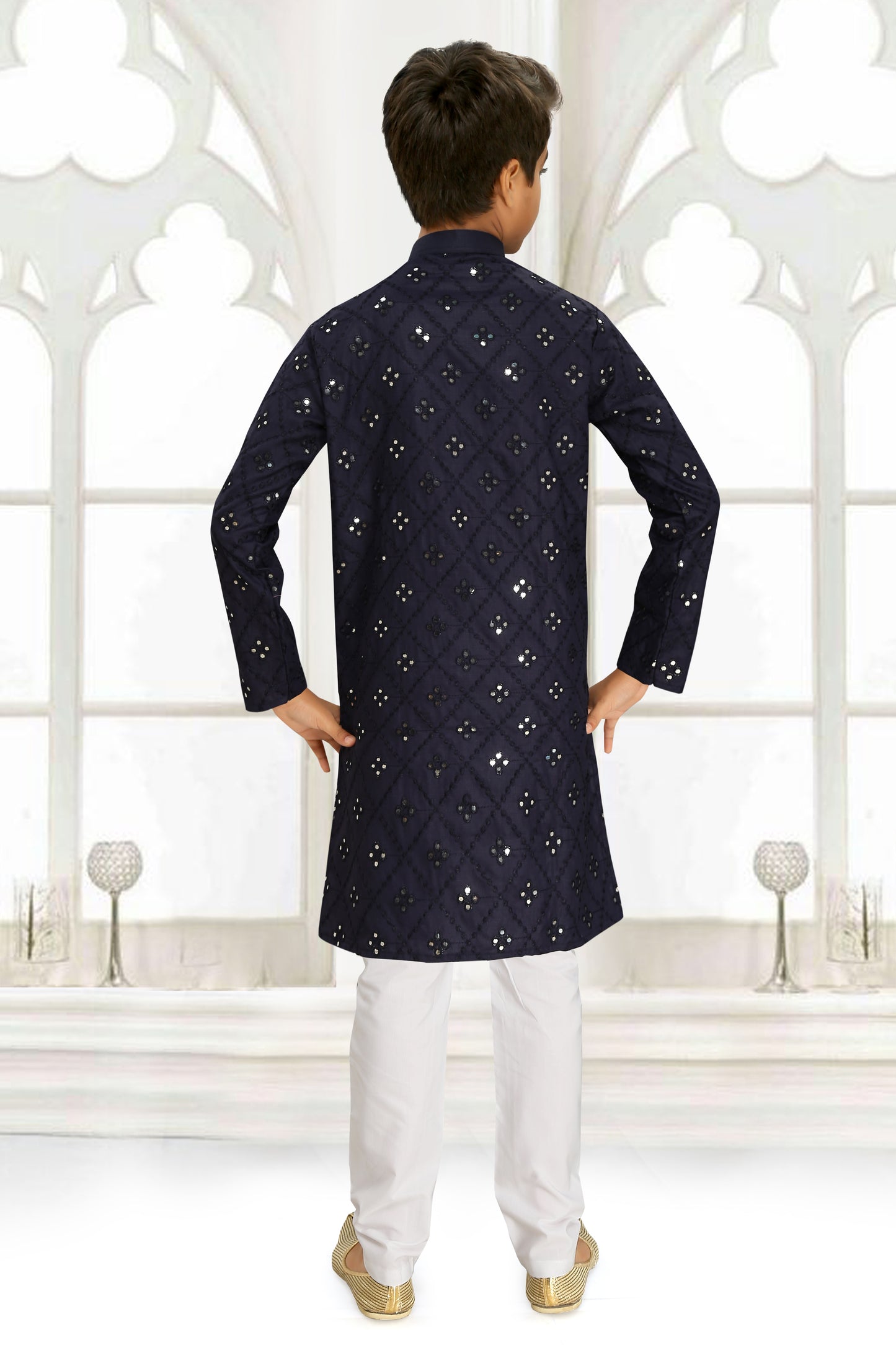 Neera Trendz Blue Cotton Blend Mirror Work Kid's Kurta With Pyjama - Distacart