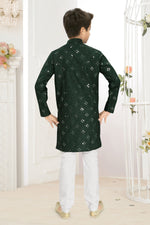 Thumbnail for Neera Trendz Green Cotton Blend Mirror Work Kid's Kurta With Pyjama