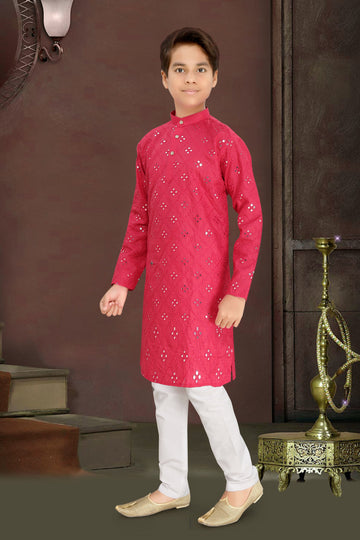 Neera Trendz Pink Cotton Blend Mirror Work Kid's Kurta With Pyjama - Distacart