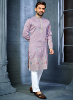 Thumbnail for Prazu Fashion Lavender Soft Silk Multi Thread Embroidery Deer Pattern Daaman Concept Kurta