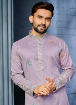 Thumbnail for Prazu Fashion Lavender Soft Silk Multi Thread Embroidery Deer Pattern Daaman Concept Kurta