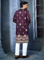 Thumbnail for Prazu Fashion Purple Soft Silk Multi Thread Embroidery Deer Pattern Daaman Concept Kurta