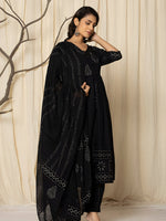 Thumbnail for Printed Cotton Anarkali Kurta With Pant & Dupatta, Black - Hiral Fashion - Distacart