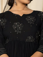 Thumbnail for Printed Cotton Anarkali Kurta With Pant & Dupatta, Black - Hiral Fashion - Distacart