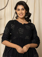 Thumbnail for Printed Cotton Anarkali Kurta With Pant & Dupatta, Black - Hiral Fashion - Distacart