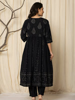 Thumbnail for Printed Cotton Anarkali Kurta With Pant & Dupatta, Black - Hiral Fashion - Distacart